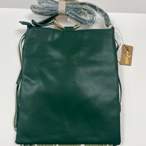 Fringe Tiered /Tassel/ Gold Hoop / Bohemian Crossbody/ Retro 70s - Green - NWT - Picture 5 of 7